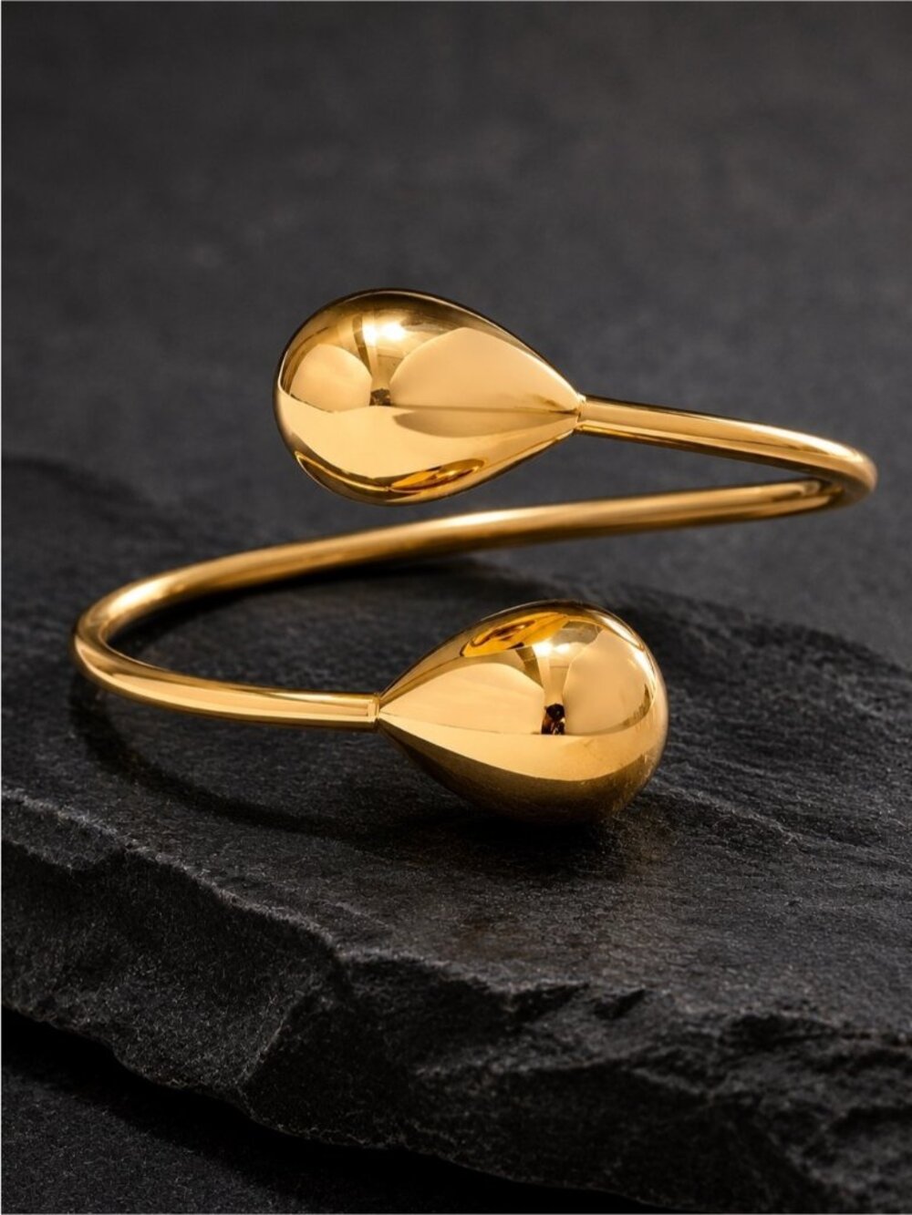 Polished Gold tine Teardrop Open Cuff Bracelet